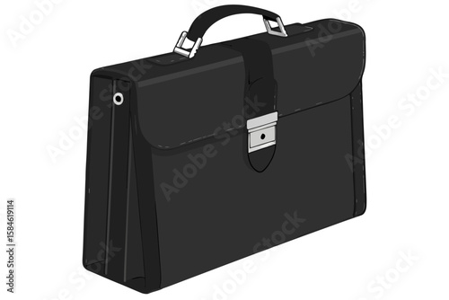 Black leather briefcase isolated on white background
