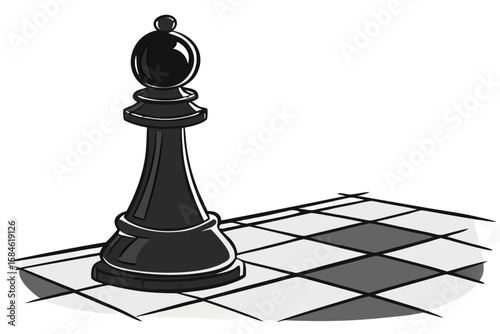 Black chess bishop on a checkered board