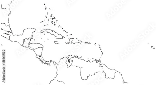 Geographic outline of the Caribbean region showing islands and landmasses in simplified white background.