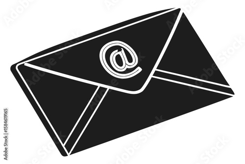 Black envelope with at symbol isolated on white background