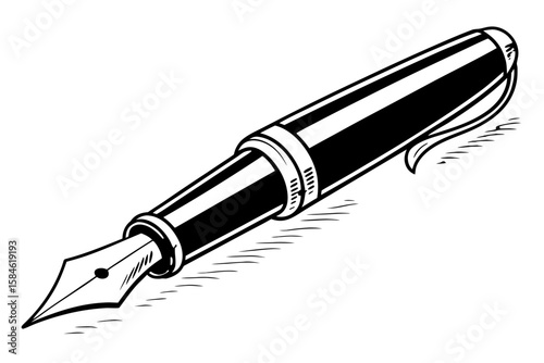A classic fountain pen with a detailed nib, isolated on white