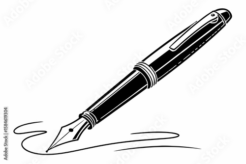 A fountain pen drawing a line, isolated on a white background
