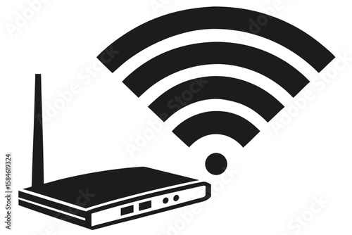 Wifi router with signal waves indicating wireless connection