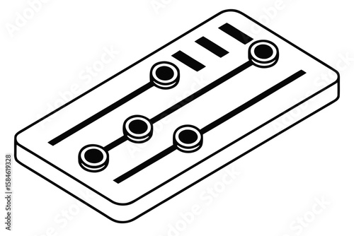 Isometric view of audio mixer faders and knobs