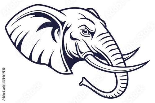 Stylized elephant head with tusks and trunk