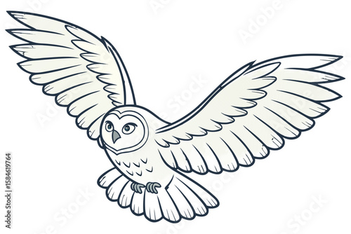 A cute cartoon owl flies with its wings spread