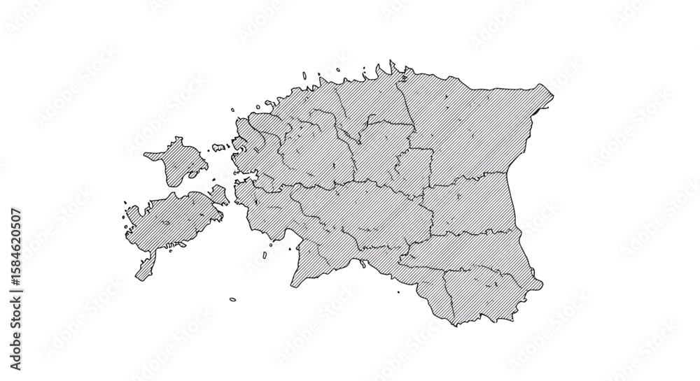 Obraz premium Estonia Map Outlined administrative regions and borders for cartography or geographic studies.