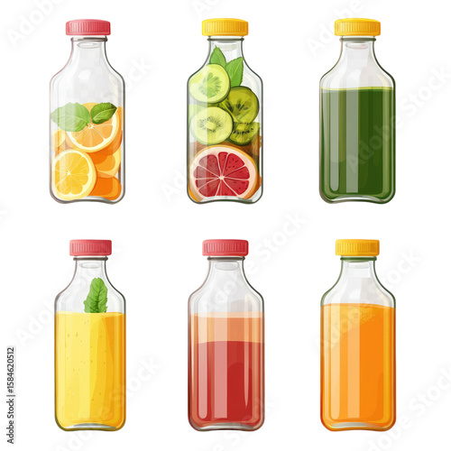 Wallpaper Mural Set of various healthy fresh fruit juice on isolated transparent cutout PNG Background Torontodigital.ca
