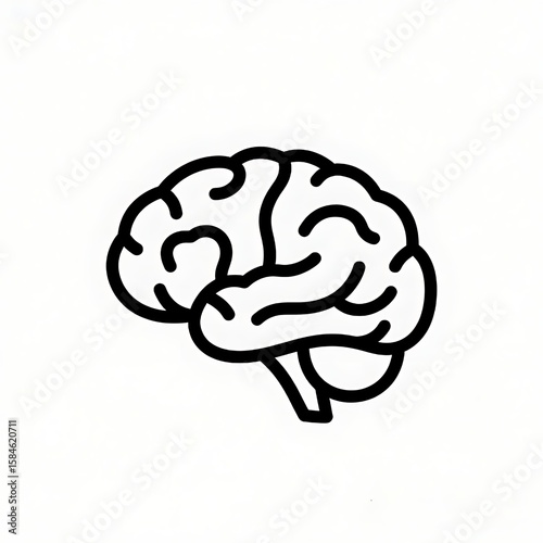 A flat black and white line icon of a human brain