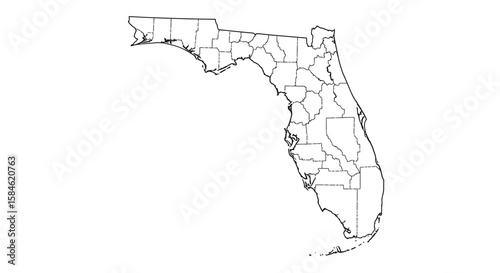 Minimalist Outline Map of Florida with County Borders - Geographic Accuracy and State Boundaries