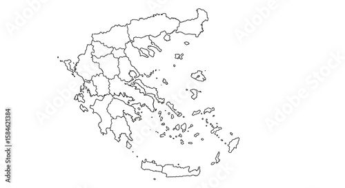 Detailed Outline Map of Greece with Regions for Geographic Education and Travel Planning (White Background)