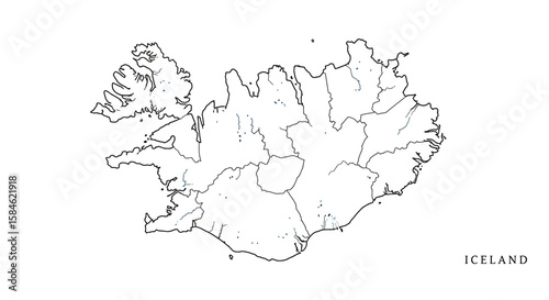 Minimalist Map of Iceland Highlighting Geographical Regions and Land Features