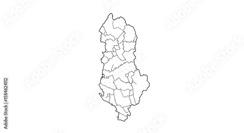 Detailed Albania Map Administrative Divisions and Geographical Outline - Explore regional boundaries and the nation's shape for educational purposes.
