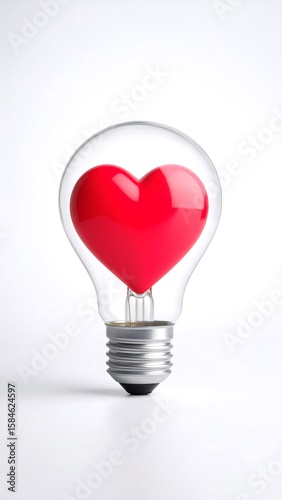 Red heart inside lightbulb