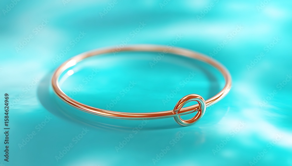 Fototapeta premium Rose gold bracelet suspended over teal gradient abstract surface