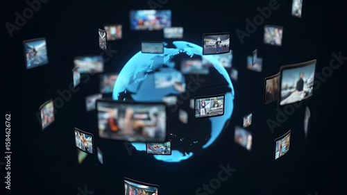 Wallpaper Mural Futuristic digital screens orbit a glowing blue planet Torontodigital.ca