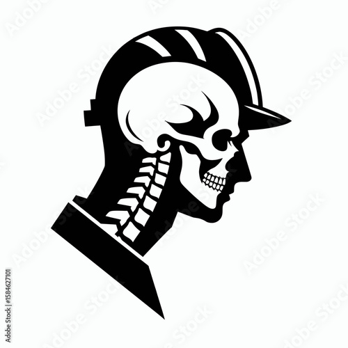 A Skeleton as Engineer drawing design with concentration. Skull Bones Skeletal Clipart Line Art Vector Illustration. Bone figure planner crafting artwork plan displaying intense focus.