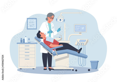 Dental Care Dentist examining patient in clinic for oral health checkup and treatment in comfortable environment