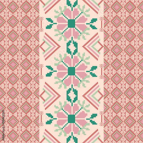Ikat pattern hand drawn pink  tone, Motif ethnic floral seamless textil, embroidery, print striped ornament floral, pattern, design for wrapping, silk, scarf, background, textile