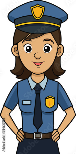 Cartoon Woman Police Officer Standing Proudly new 2025 trendy