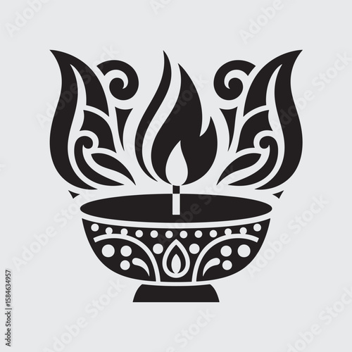 Diya Lamp Intricate Oil Lamp with Ornate Floral Embellishments