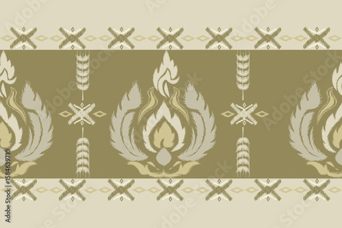 Ikat seamless floral pattern on  browe tone , Motif ethnic floral seamless textil, embroidery, print striped ornament floral, pattern, design for wrapping, silk, scarf, background, text	