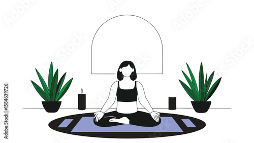 Woman practicing yoga in downward dog pose on mat representing fitness, flexibility, and healthy lifestyle
