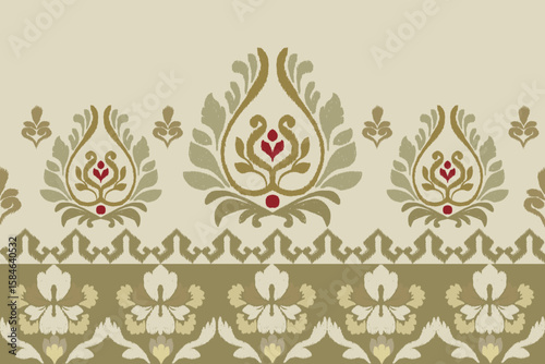 Ikat seamless floral pattern on  browe tone , Motif ethnic floral seamless textil, embroidery, print striped ornament floral, pattern, design for wrapping, silk, scarf, background, text	