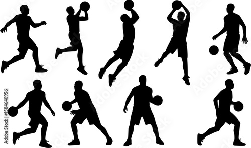 Basketball male silhouettes. Vector images of male basketball silhouettes. EPS 10 version.