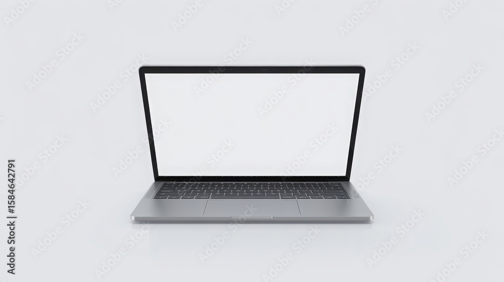 Fototapeta premium Modern silver laptop with blank white screen on a light gray background
