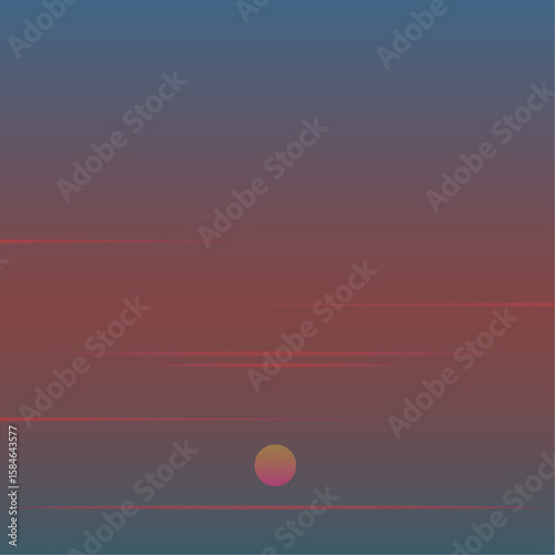 Evening sunset, morning sunrise, twilight and dusk vector illustration with gradient colors. Sun and clouds