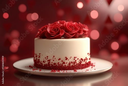 Delicious cake decorated with red roses.