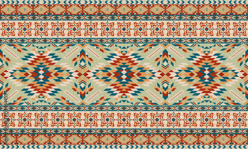 American tribal ethnic native pattern.Traditional Navajo,Aztec,Apache,Southwest and Mexican style fabric pattern.Abstract vector motifs pattern.For fabric,clothing,blanket,carpet,woven,wrap,decoration