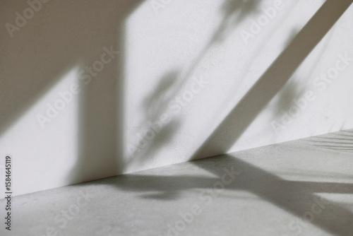 Concrete texture background with shadows from natural light streaming through a window.