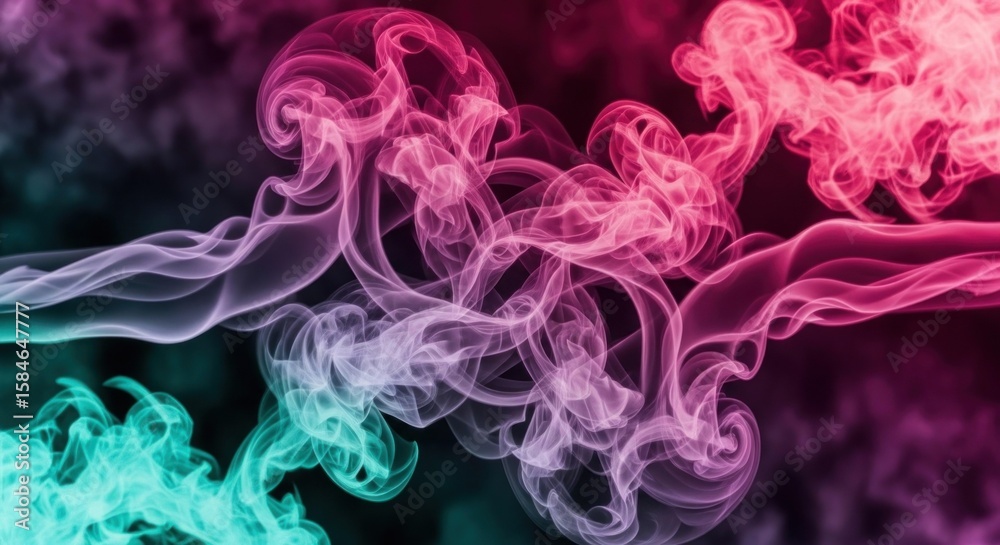 Fototapeta premium Abstract colorful smoke design on dark background for overlays