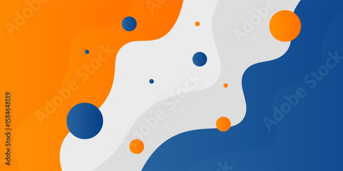 Blue and orange geometric business banner design. Creative banner design with wave shapes and lines for template. Simple design on white horizontal banner.