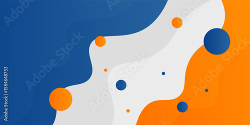 Blue and orange geometric business banner design. Creative banner design with wave shapes and lines for template. Simple design on white horizontal banner.