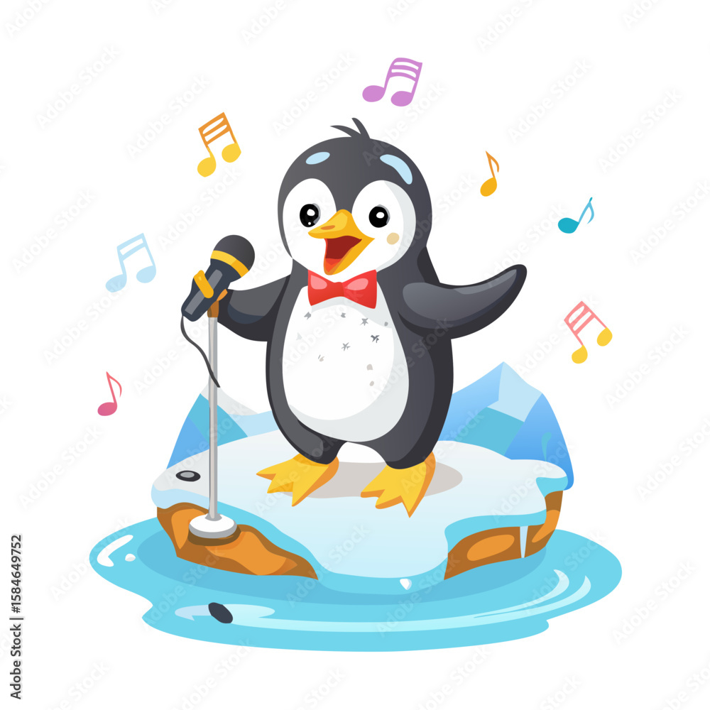 Naklejka premium Singing Penguin on Iceberg Vector Illustration