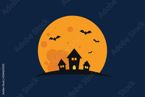 halloween house with moon