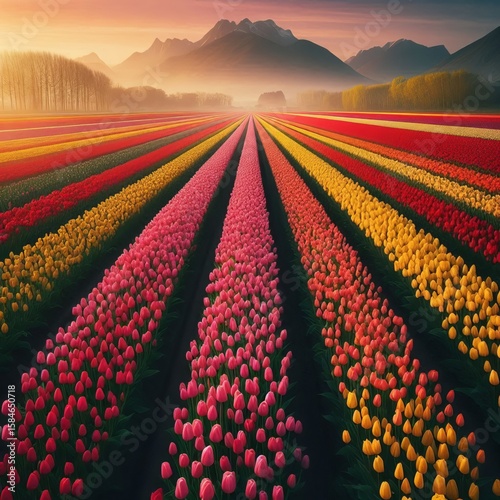 Tulip Field No People Rows of colorful tulips – red yellow pin