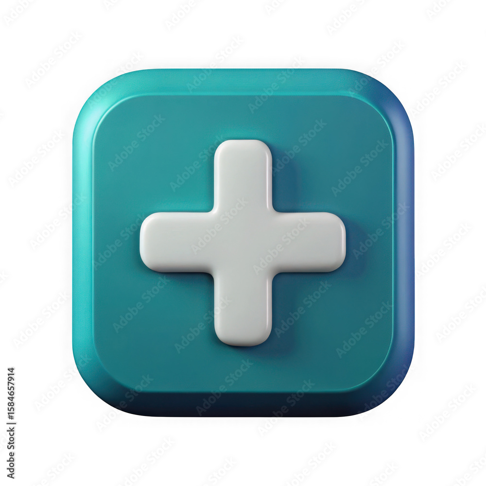 Obraz premium Teal square plus icon isolated on transparent background