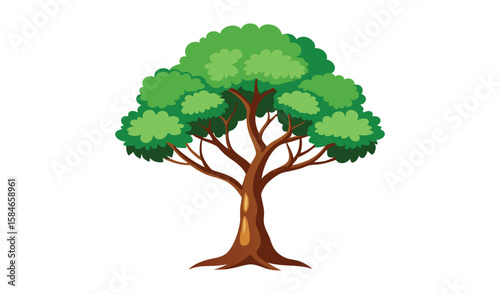 Cartoon green tree illustration on white background