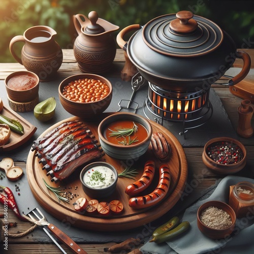 BBQ Grill with Ceramic Burner A charcoal grill with a ceramic bu