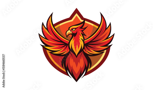 Fiery phoenix bird logo design emblem