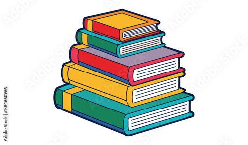 A vibrant stack of colorful books creates a pile of knowledge, perfect for education and learning