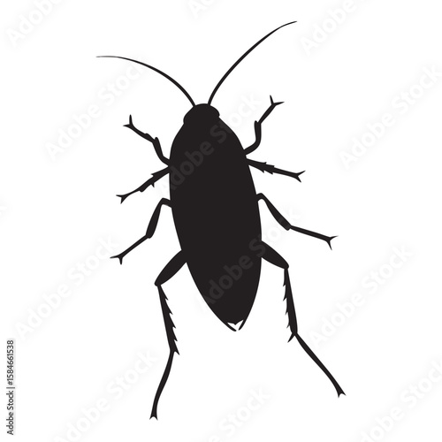 Silhouette of a cockroach with long antennae shown
