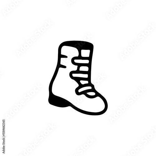 Simple doodle-style vector illustration of a winter boot with laces. Cozy footwear for cold weather, isolated black and white icon for seasonal or hiking-themed design