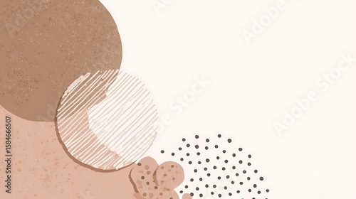 Minimalist vector design featuring pastel beige lines and dots with simple hand-drawn cute shapes on white background, left side blank space for text