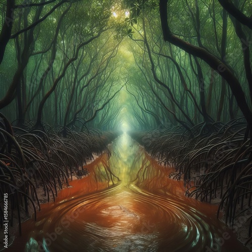 Mangrove Water Channels Still tannin dark water slicing through