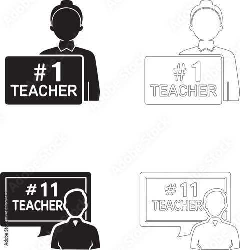 Teachers Day number one and number eleven teacher sign vector icons silhouette and outline set